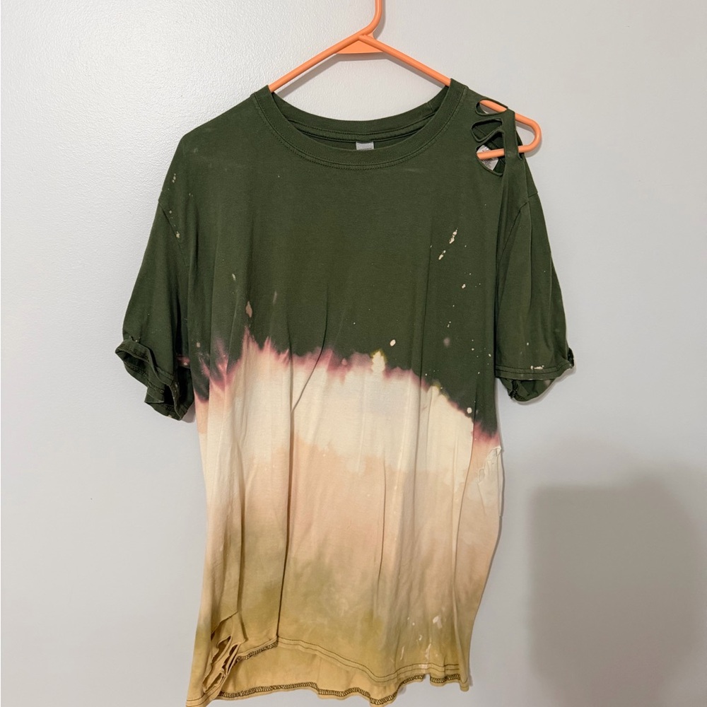 Bleached and Distressed Olive Green T-Shirt